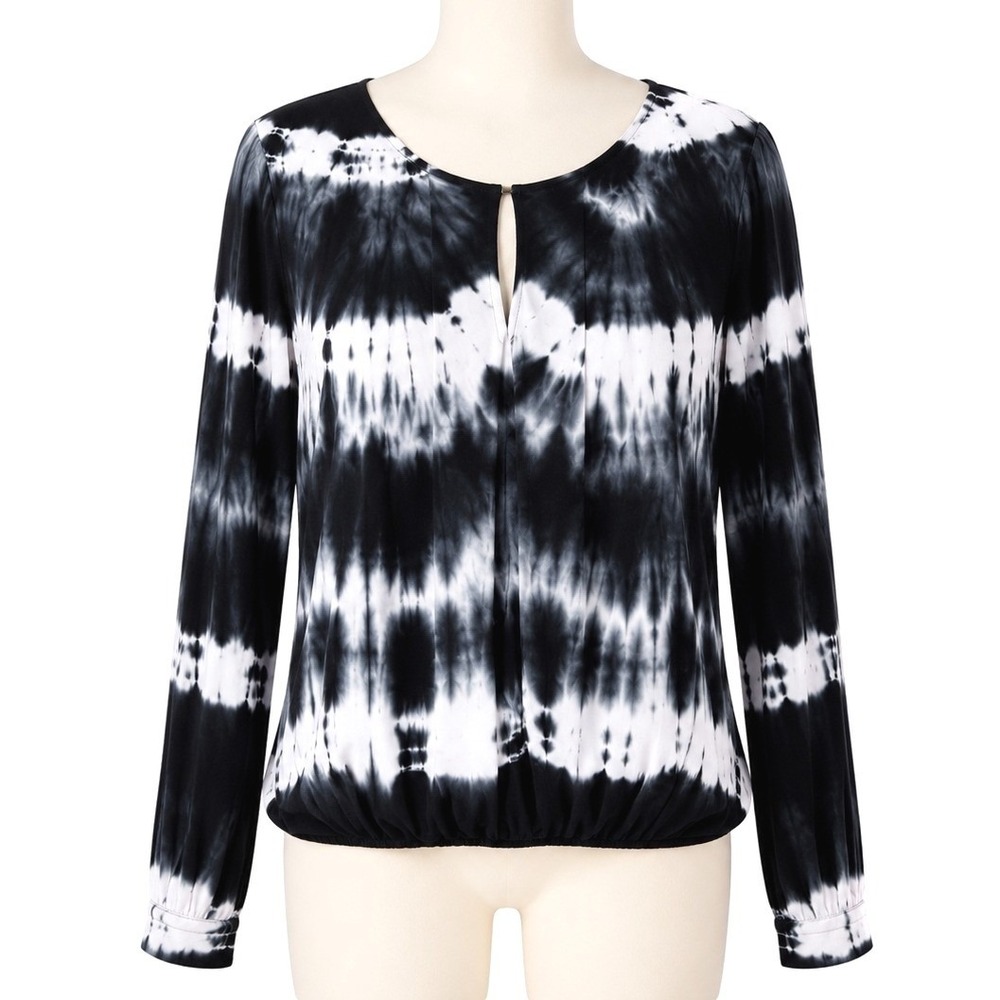 Young Fabulous & Broke Top Womens XS Black White Tie Dye Keyhole Long Sleeve New